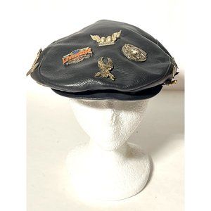 Harley Davidson Leather Cap with Pinback Pins Newsboy 2Large 26 Pins Vintage